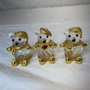 Swarovski Crystal Figurines Trimlite Bears Lot Of 3 Beret Scarf Red Heart